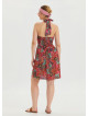 V Neck Halter Neck Red Floral Dress 4544